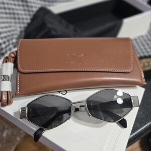 CELINE Metal Triomphe Geometric Sunglasses, 54mm Celine Triomphe Brown Wristlet